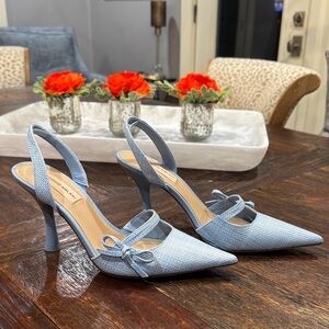 NEW! Sergio Rossi Light Baby/Periwinkle Blue Texture Slingback Heels - Bow Detai